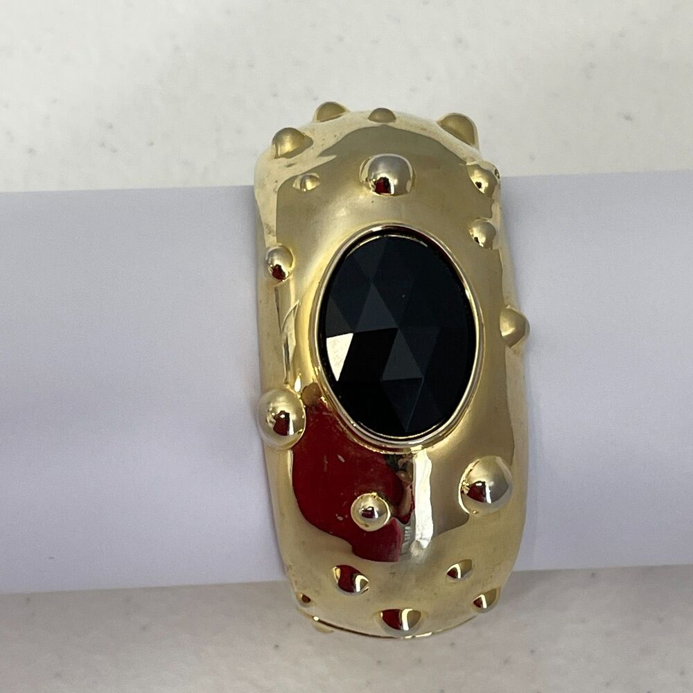 Gold-tone Black Hinged‎ Cuff Bracelet